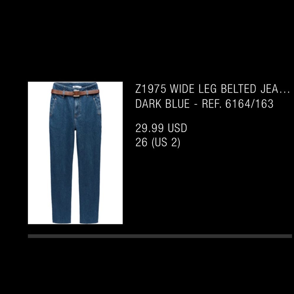 Zara jeans Z1975 wide leg NWOT Ref 6164/163